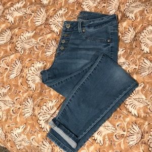 High rise, high waisted, light wash skinny jeans